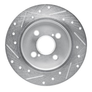 Toyota Yaris Brake Rotor (1) - Rear Right - R1 Concepts - Drilled & Slotted - Silver - `12-`18